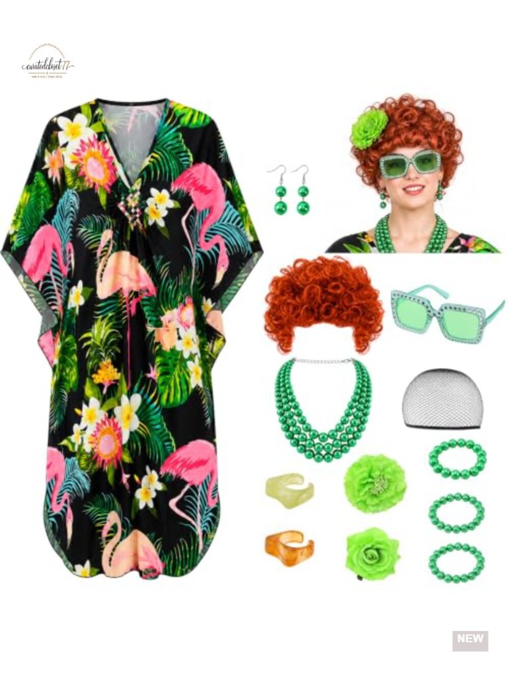 Women's Landlady Costume Set with Caftan Dress, Wig, Accessories Halloween